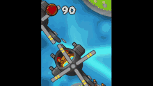 a cartoon helicopter with a heart and the number 90 on the top