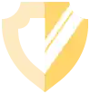 a yellow and white shield with a check mark on it .