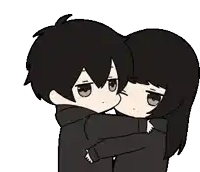 a boy and a girl are hugging each other in a cartoon .