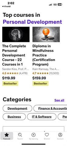 a screenshot of the top courses in personal development website