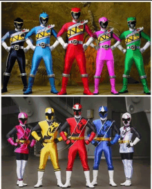 a group of power rangers are standing in a row