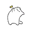 a pixel art drawing of a polar bear with a yellow arrow on its back .