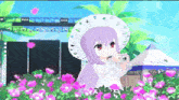 a girl with purple hair is holding a camera in front of a tent