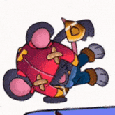 a cartoon character is laying on its back with a sword in its hand .