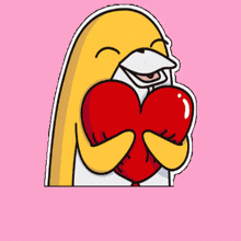 a cartoon penguin is holding a red heart