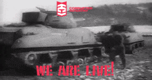 a poster for the corrupted infantry shows two tanks on a beach