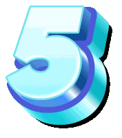 a blue and white number 5 with a shadow on a white background