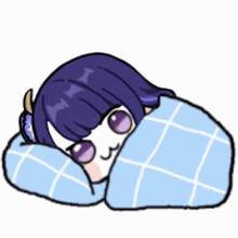 a cartoon of a girl with purple hair laying on a pillow