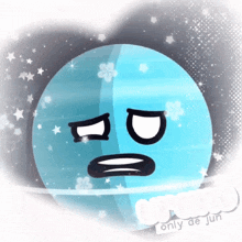 a cartoon drawing of a planet with a sad face