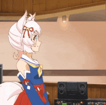 a girl with white hair and a bow on her head