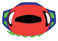 a cartoon drawing of a red and blue object