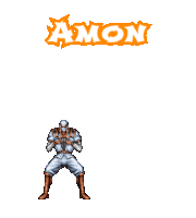 a pixel art of a knight with the word amon above him