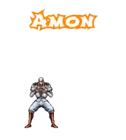 a pixel art of a knight with the word amon above him