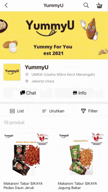 a screenshot of a yummy u app showing various food items