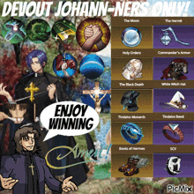 a cartoon of a priest with a speech bubble that says enjoy winning