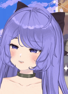 a girl with purple hair and a choker on her neck