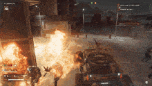 a screenshot of a video game shows a jeep on fire and a sign that says " do not enter " on it
