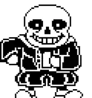 a pixel art drawing of sans from undertale holding a gun .