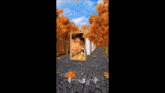 a picture of a woman 's face is in a frame on a cobblestone road .