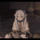a cartoon character with white hair and ears is smiling