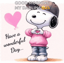 a cartoon of snoopy making a heart with his hands