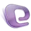 a purple letter e on a white background with a shadow .