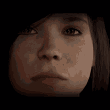 a close up of a woman 's face with brown eyes and freckles
