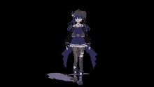 a 3d model of a girl wearing a black and blue dress