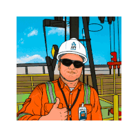 a cartoon of a man wearing a hard hat and giving a thumbs up