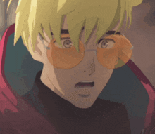 a close up of a cartoon character wearing glasses