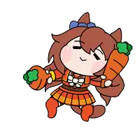 a cartoon horse is holding two carrots in her hands