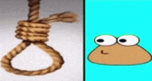 a picture of a rope noose next to a picture of a cartoon character .