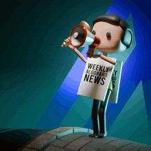 a cartoon character holding a megaphone and a weekly algorand news