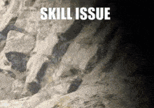 a close up of a rock wall with the words skill issue written on it