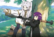 a cartoon drawing of a girl holding a gun and another girl pointing