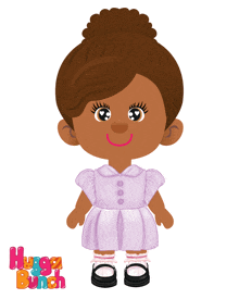 a cartoon drawing of a little girl with the words hugga bunch behind her