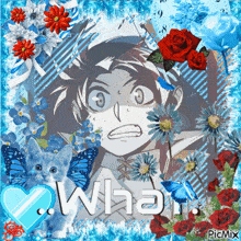 a picture of a boy with the word what written in the middle