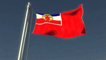 a red white and blue flag with a star on it is waving in the wind