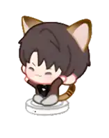 a cartoon character with cat ears is sitting on a white object