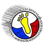a logo with a yellow footprint in the center and the words " singar budayakadimantan " around it