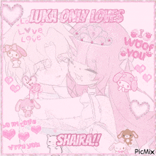 a picture of a girl and a boy with the words luka only loves shaira on it