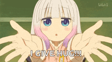 a cartoon girl is giving a hug with the words i give hug