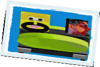 a picture of a man and a cartoon character with the letter o on it