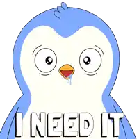 a penguin with a tear coming out of its nose and the words i need it below it