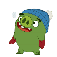 neige bonnet cochon vert gants stickers