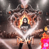 a woman in a hijab is standing in front of a devil logo