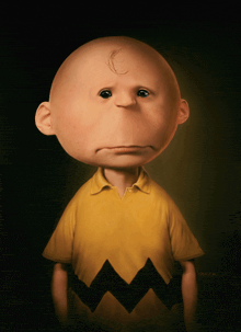 a cartoon character with a sad look on his face is named charlie brown