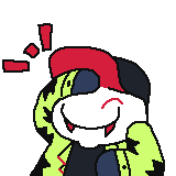 a pixel art drawing of a snake wearing a red hat and laughing