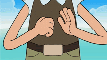 a cartoon character is making a stop sign