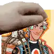 a cartoon of a man wearing a cowboy hat and a backpack .